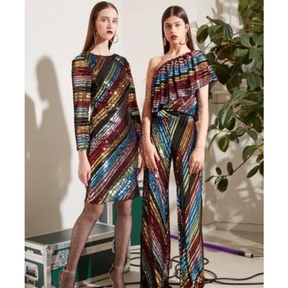 ACOOLIQUE Sequin Payton Dress Rainbow Stripe {JJ27}